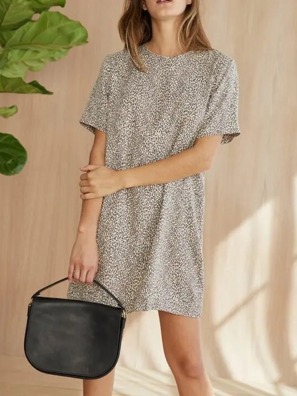 Jenni Kayne Short Sleeve Mini Slip Leopard Print T-Shirt Dress Women's Medium